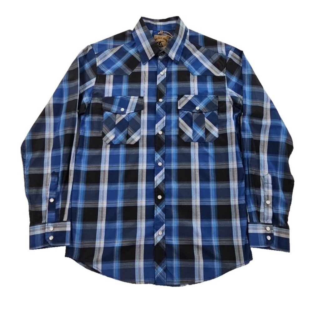 Coevals‎ Club Western Shirt Men's M Blue Plaid Pearl Snap Cowboy Long Sleeve